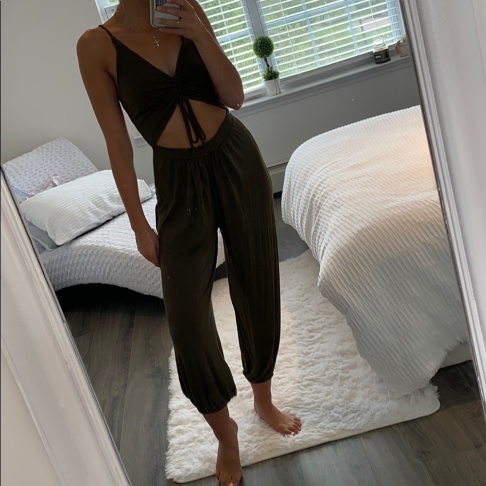 Olive green jumpsuit from Fashionnova